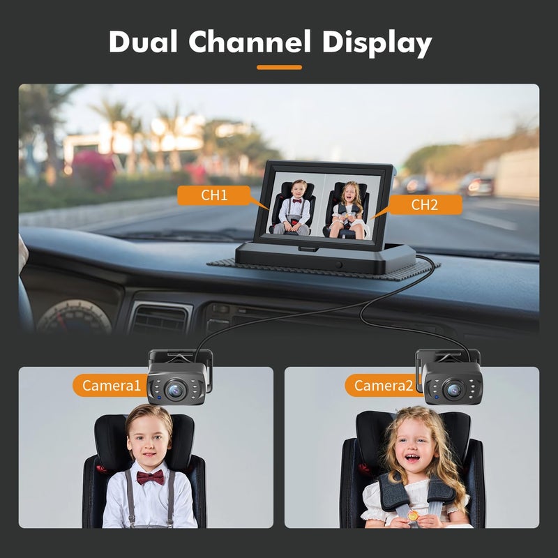 Itomoro Baby Car Camera HD 1080P Dual-Channel Display Baby Car Monitor with 2 IR Night Vision Camera, Easily Install 5'' Car Camera for Baby with Crystal Clear Wide View for Rear Facing Seat ACZ424 - Image 3